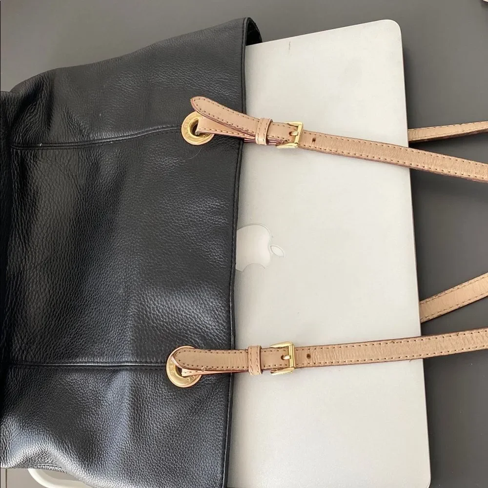 Michael Kors Black Pebbled Leather Tote Bag Large Roomy Travel Work Shopping